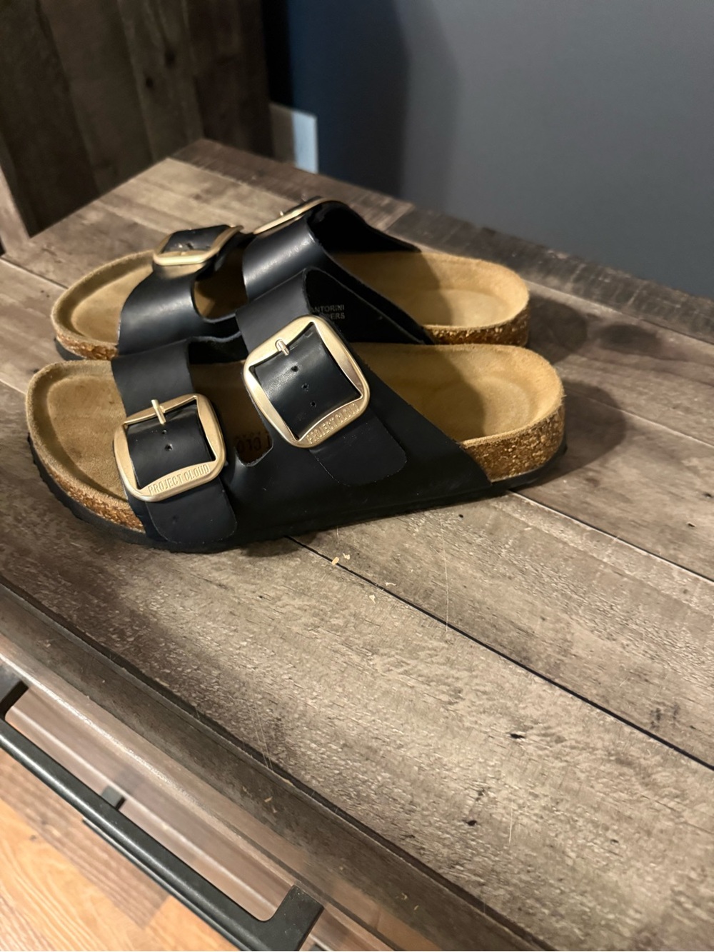 Black Double-Buckle Women Slide Sandals